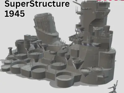 IJN Yamato Superstructure 1-200 and 1-350 Scale Detailed Model 3D print model