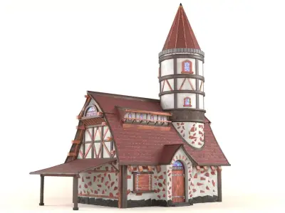 The house is in the medieval style Low-poly 3D model