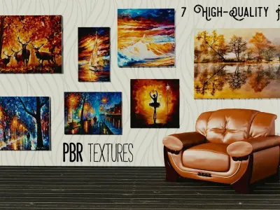 Collection of Paintings part 1 - 7 Assets Low-poly 3D model