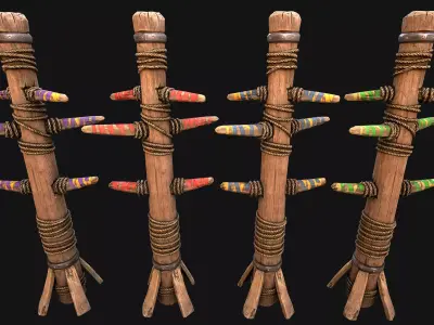Medieval Wooden Fighting Dummy Furniture Training Camp Low-poly 3D model