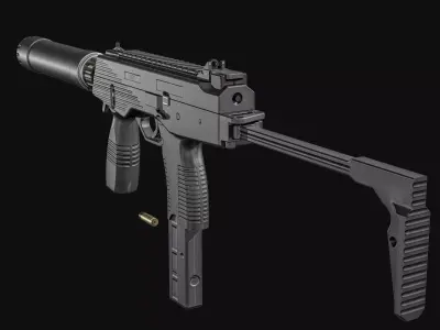Thomet MP9 SubMachine Gun Low-poly 3D model