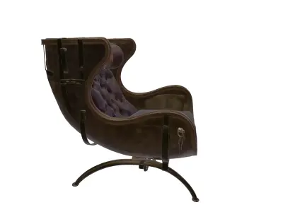 Vintage Curved Leather Lounge Armchair 3D Model 3D model