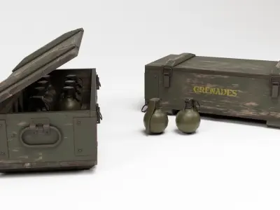 Military Box and Grenades Low-poly 3D model