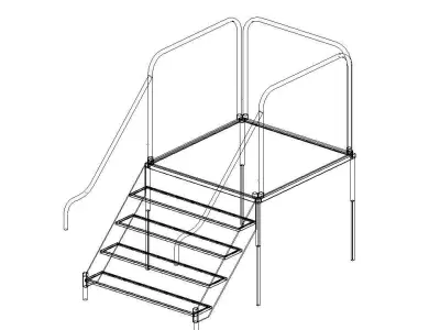 Steel Mountable  Stairs with Landing Free 3D model