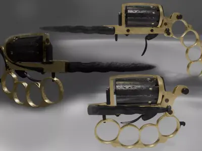 Apache revolver gun high detailed full parts game asset Low-poly 3D model