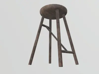 Old Wooden Stool Low-poly 3D model