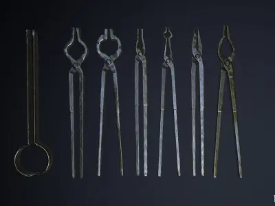 Medieval Metal Blacksmith Tongs and Grippers Low-poly 3D model