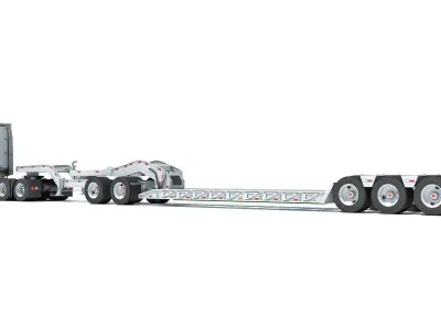 Semi Truck with Lowboy Trailer 3D model purchase