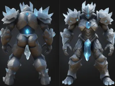 Crystal Stone Golem Low-poly 3D model