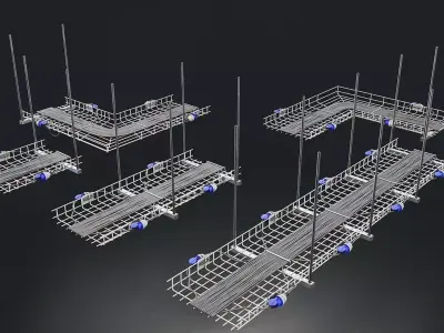 Cable Tray System with Wiring and Sockets Low-poly 3D model