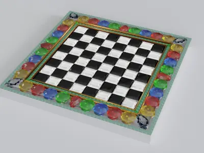 Antique Gold Chess Board Games with Gems 3D model