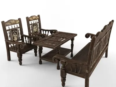 Vintage living room furniture set 3D model