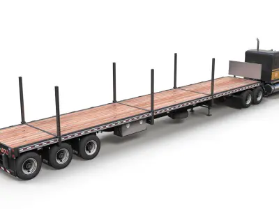 Kenworth W900A flatbed semitruck Low-poly 3D model