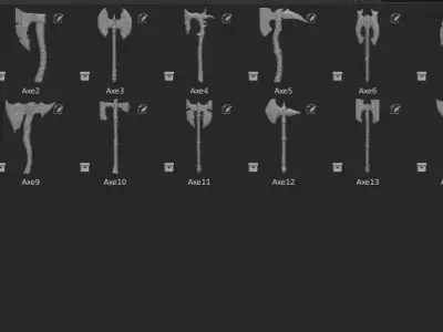 15 AXES Low poly and high poly Free 3D model