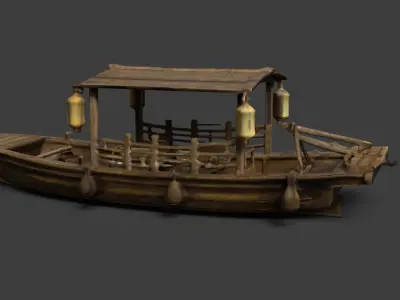 Chinese wooden boat  figure  Low-poly 3D model get