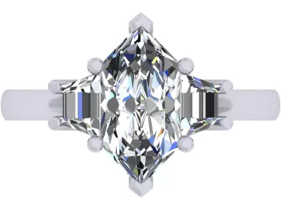 Hexagonal And Taper Stone Engagement Ring 3D print model