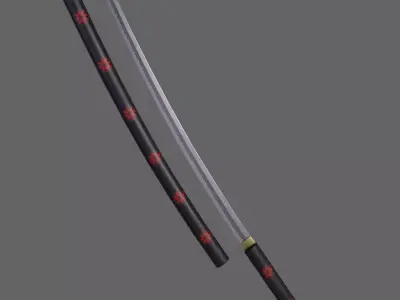 PBR Katana Japanese Sword Black V3 Low-poly 3D model