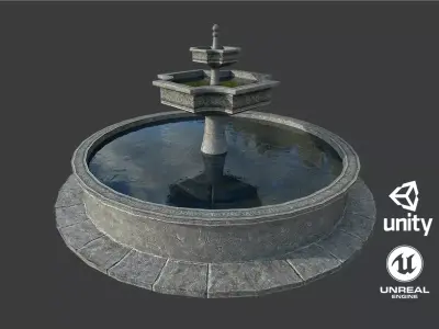 Old Gothic Style Garden Fountain Low-poly 3D model