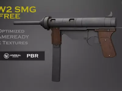 WW2 SMG Gamready Model Free low-poly 3D model