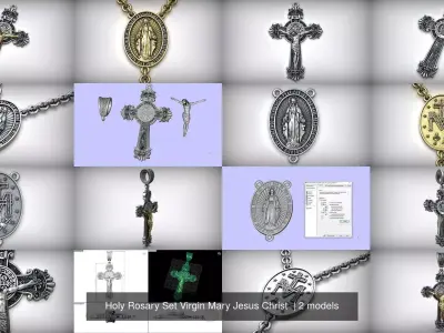 Holy Rosary Set Virgin Mary Jesus Christ  3D Model Pack
