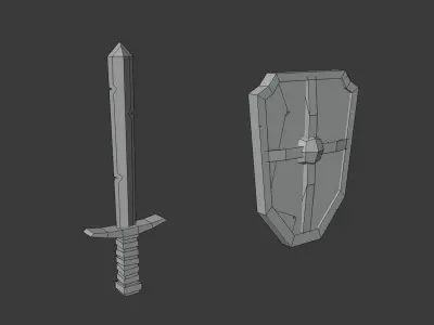 Sword and shield Free low-poly 3D model