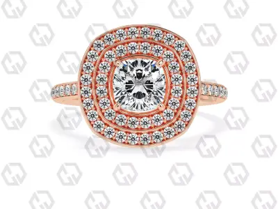 Ring 202 Cushion Shape Cathedral Double Halo pave set with Gems 3D print model