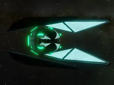 Spaceship starship in space with lights Low-poly 3D model