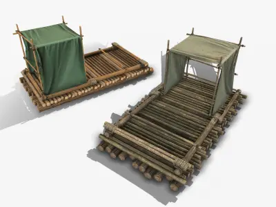 Wooden Raft 2 Low-poly 3D model
