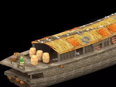 Chinese Junk Fishing Boat  Low-poly 3D model