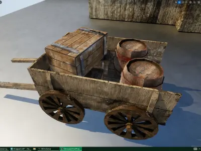 wooden cart 3D model 3