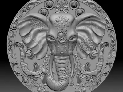elephent 3d base relief pendant cnc design 3D print model purchase