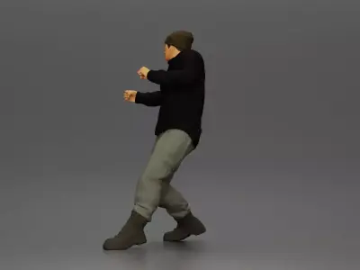 Asian Man in Hoodie and Cargo Pants Fighting with Strong Stance 3D print model