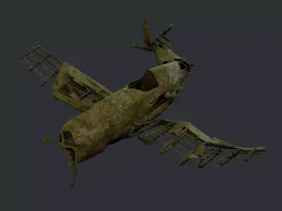 Plane Wreck Damaged Apocalyptic Game Ready 02 Low-poly 3D model