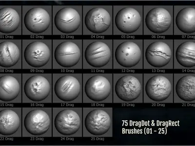 Industrial Metallic Roughness Maker 300 ZBrush brushes  3D model