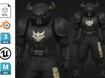 Dark Armored Warrior Demon Low-poly 3D model