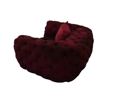 Vintage Tufted Velvet Armchair with Decorative Cushion 3D model
