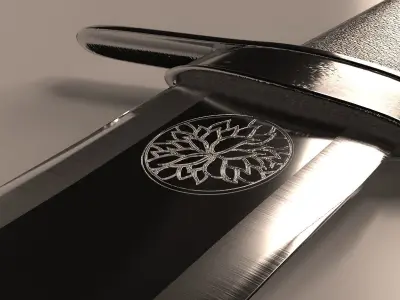 Broad Sword With Floral Embellishment 3D model