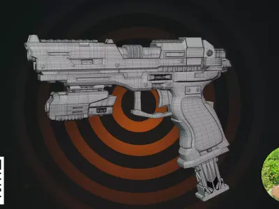 White Cyberpunk Tactical Pistol - Futuristic High-Tech Blaster 3D model