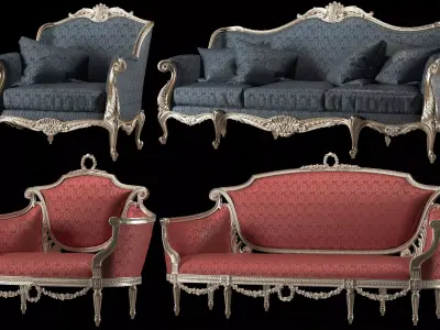 rococo sofa and armchair set 3D model