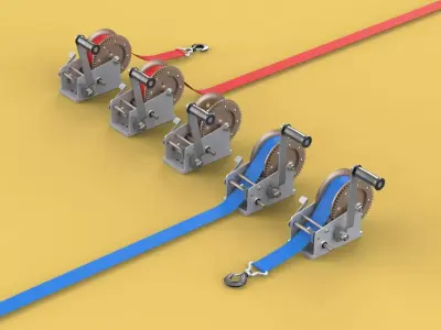 WINCHES HAND CRANK WINCH HOIST BELT WEBBING STRAP HOOK CRANE TON 3D model