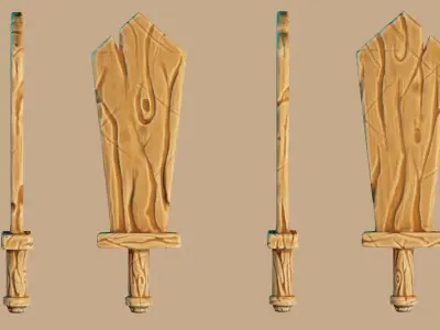 Stylized Wooden Training Sword Low-poly 3D model
