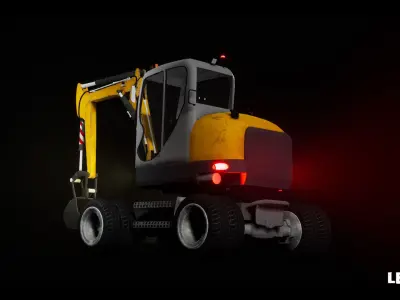 Driveable Animated Excavator with Material Variations Low-poly 3D model