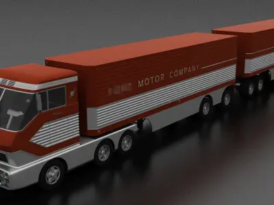 Big Red Gas Turbine 1964 Concept Semi Truck and Double Trailer Low-poly 3D model