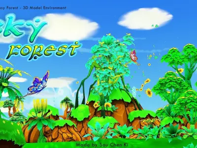 Fantasy Sky Forest Low-poly 3D model