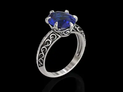 Oval Stone Antique Floral Carving Ring 3D print model