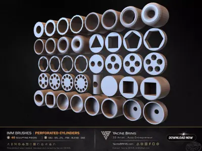 40 Hard Surface IMM Perforated Cylinders Low-poly 3D model