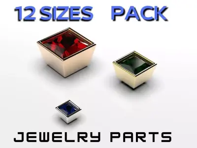 princess shape bezel flush setting ring heads 3D print model