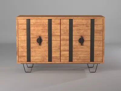 Metal Strap Light Oak 2-Door Console 3D model