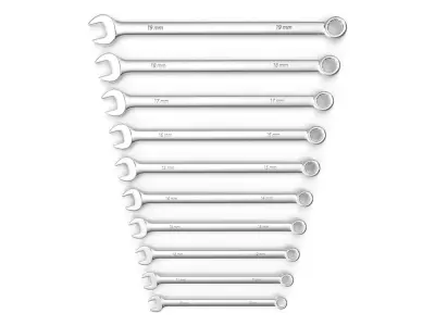 10pc 12-Point Metric Long CombinationWrench Set 10-19mm Low-poly 3D model