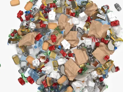 Household Trash Heap with Cans 3D model
